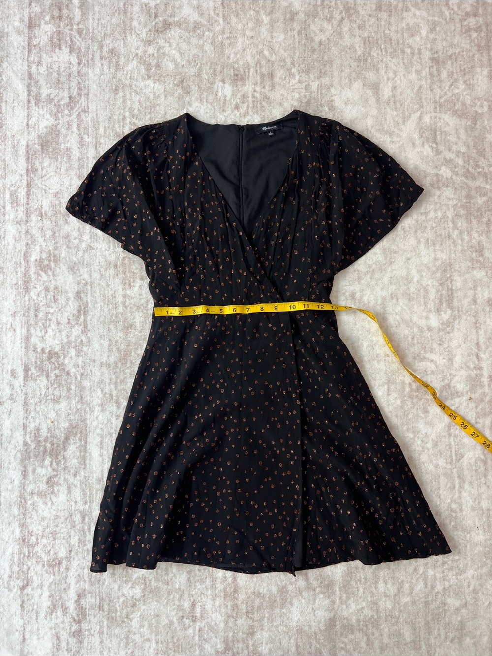 Madewell Metallic Dot Cape-Sleeve Faux Wrap Mini Dress Black Size 0 XS - Picture 6 of 11